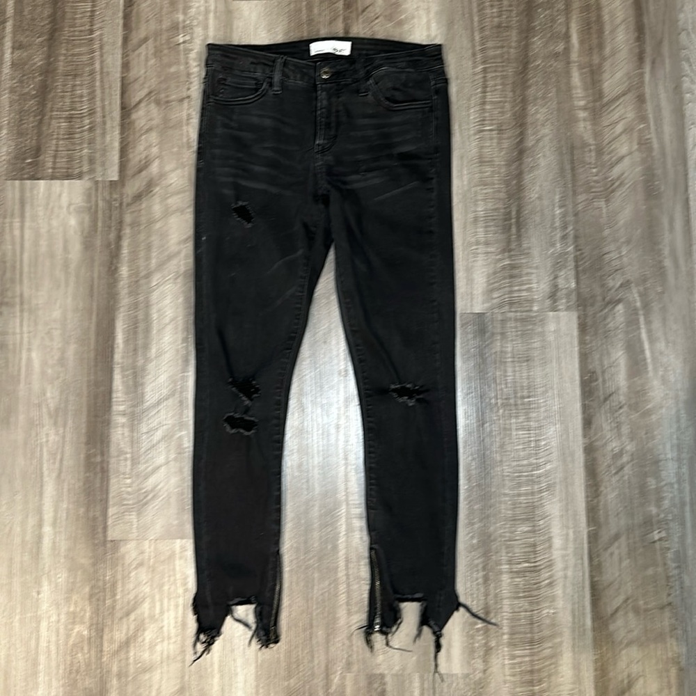Vervet Zip Raw Hem Distressed Skinny Cropped Jeans - 28
